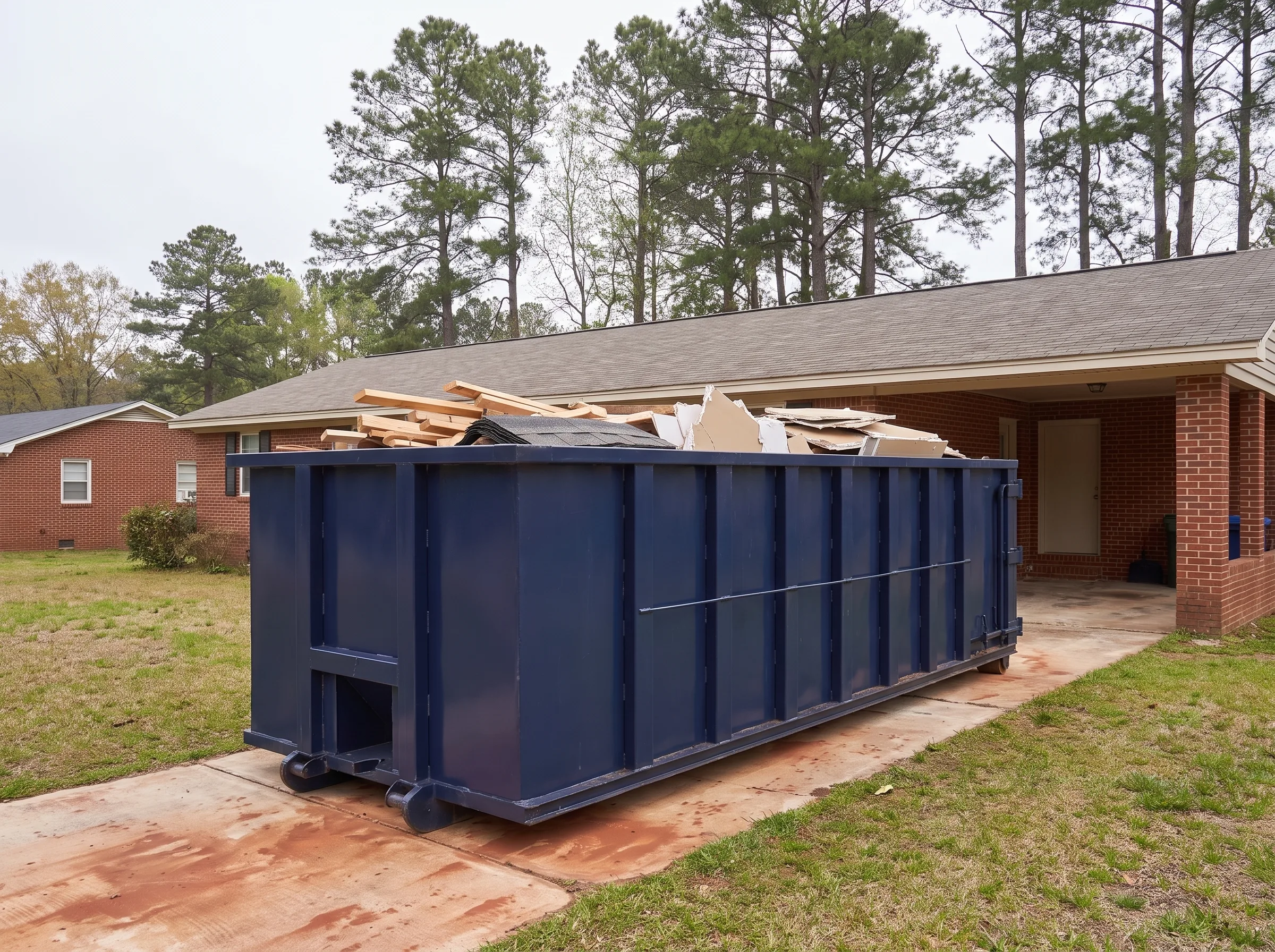 Roll-off dumpster being loaded in Jefferson Parish, LA